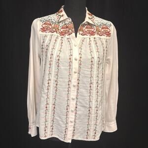 ANTHROPOLOGIE Akemi + Kim Boullion Embroidered Floral Button Down Top 0 Petite